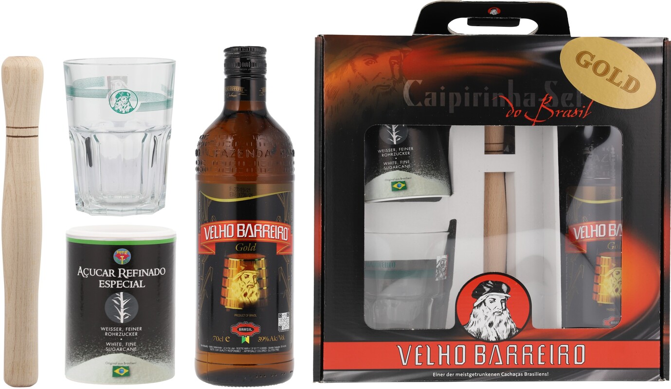 Velho Barreiro Gold Cachaça Caipirinha Set